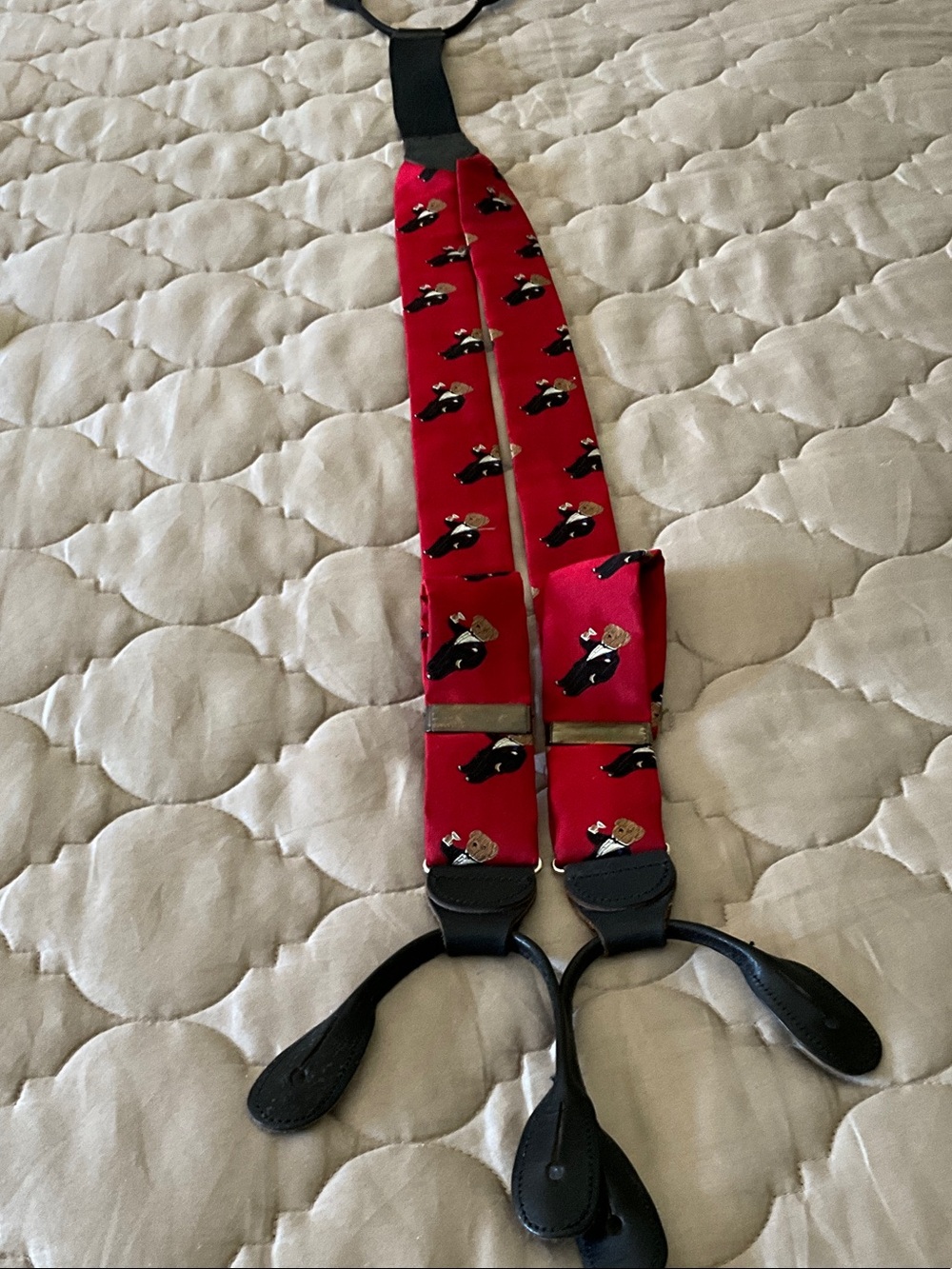 Red Suspenders with Black Leather Accents